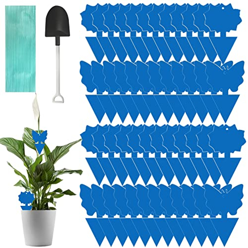WD&CD 48 Stück Blautafeln Gegen Thripse Mit Aufhängedraht und Kleiner Schaufel, für die Zimmerpflanzen Schädlingsbekämpfung