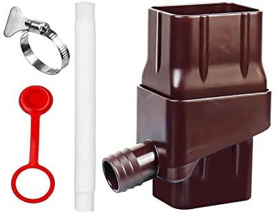 perfk Système de Collecte d'eau de Pluie Collecteur d'eau de Pluie déviant l'inverseur de Pluie avec Tuyau inverseur de Baril de Pluie pour pelouse, Brun