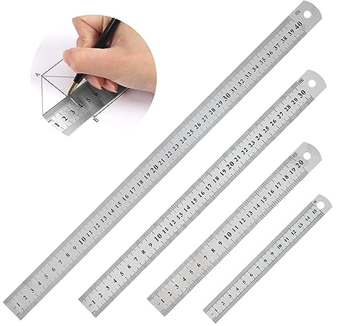 4 Stück Edelstahl Lineale Metall Lineale Set Doppelseitenskala Kante Messwerkzeug 15cm / 20cm / 30cm / 40cm Verschiedene Größen für Engineering Zeichnen Büro Ingenieurschule