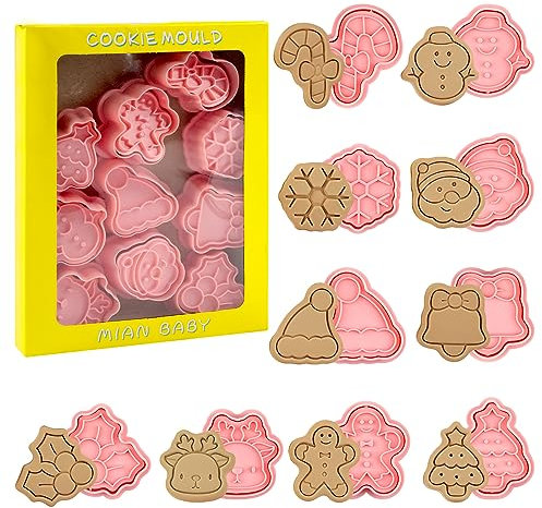 Keksausstecher Weihnachten, 10 Stück Klein Ausstecher Weihnachtens, 3D Keksstempel Weihnachten Set, Weihnachtsausstecher für Keksteig, Gebäck, Donut, Fondant, DIY, Kuchendekoration