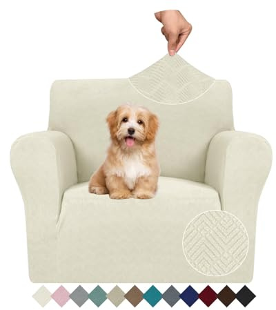 Ystyle Funda Sofa 1 Plaza Ajustable, Fundas para Sillones Elasticas, Funda De Sofa Anti Gatos Perros, Sofa Cover con Reposabrazos, Jacquard Fundas Sofa Ntideslizante Lavable, Beige