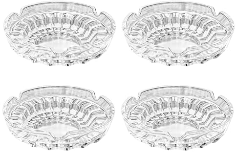 Qualsen 4 Pièces Cendrier rond en Verre taillé en cristal, Cendrier exterieur, Cendrier verre, Cendrier de poche, Cendrier original- Décoration de bar,maison, pub, restaurant (10.5cm)