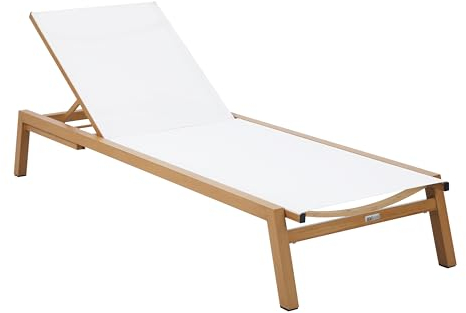AXI Logan Gartenliege in Holz Look/Creme | Sonnenliege aus Aluminium mit Verstellbarer Rücklehne - 5 Positionen | Sonnenbett/Liege für Draußen/Garten