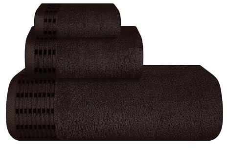 MALLONI HOME Ultra Soft 3er-Pack Baumwoll-Handtuch-Set, enthält a übergroße Badetücher 70 x 140 cm, a Handtücher 40 x 60 cm und a Waschbetten 30 x 30 cm, Braun