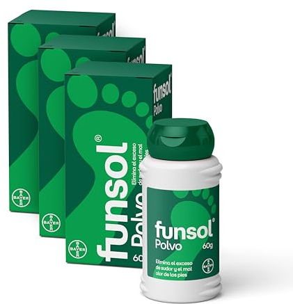 Funsol Desodorante para Pies, Polvo 3x60 g, Reduce el Sudor Excesivo, Elimina el Mal Olor de los Pies, Todo Tipo de Calzado, Zapatos, Deportivas y Calcetines