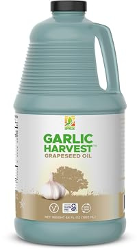 Garlic Harvest Grapeseed Oil – 64 oz Bulk Bottle | Garlic Flavored Healthy Cooking Oil for Roasting, Vegetables, and Pasta | High Smoke Point | Non-GMO, Plant-Based, Gluten-Free, Organichy EVO Alternative)