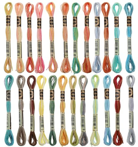 24 Stück Stickgarn Kreuzstich Fäden Embroidery Floss Multifarben Stickerei Embroidery Threads Regenbogenfarbe Farbverlauf Handstickerei Baumwollfaden für Handstickerei Kreuzstich Schnur Kunst