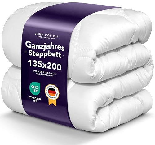 John Cotton Bettdecke 135x200 - Elegant & Atmungsaktive Decke für Allergiker | Oeko-Test Zertifiziert Steppdecke | Ideal Schlafdecke für Frühling & Herbst | Ganzjahresdecke 135 x 200 cm