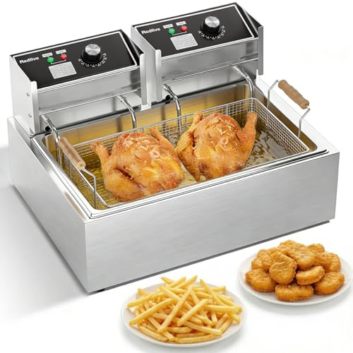 Electric Deep Fryer 22.6L/24QT Stainless Steel Large Capacity Commercial Fryer with Basket, 3400W 110V Countertop Deep Fryer for Home Kitchen and Restaurant Use withTemperature Control