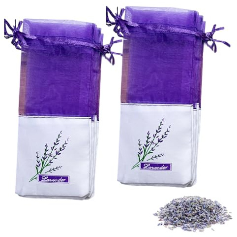 20Pcs Lavender Bags,Empty Drawer Scented Small Sachets Dried Flower Closet Wardrobes Sachet Fresheners Scents Bag to Fill Organza Gauze Spice Herbs Purple Sache,for Wardrobe Closets Car Bathrooms