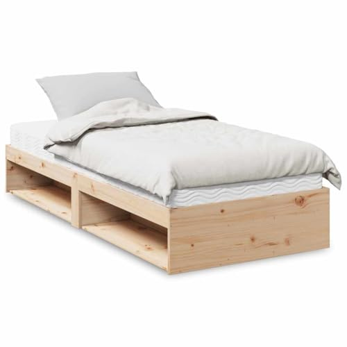 Teenpull Överkast med madrass 90 x 200 cm, massiv furu, stabil bäddsoffa med skummadrass, mångsidig sängram för gästrum, praktiskt förvaringsutrymme