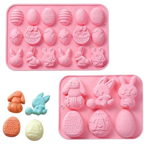 VEOIRXU 2 Pezzi Stampo in Silicone Per Caramelle Pasquali Uova di Pasqua e Coniglietti Stampi Per Cioccolato e Uova di Pasqua e Conigli Stampi Antiaderenti Per Dolci e Cera Per Sciogliere