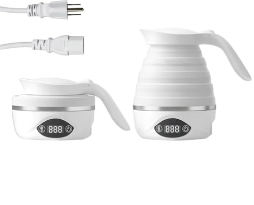 Collapsible Travel Kettle Electric Portable Foldable Kettle for Boiling Water, Suitable for 110V & 220V Dual Voltage, for Tea & Coffee, 850W Small Mini BPA-free Silicone White electric kettle