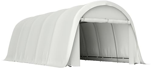 Outsunny Garage Auto per Esterno 3.6x7.2 m con Copertura PE, UV50+, Tettoia per Auto con Telaio Zincato Resistente e Porta Avvolgibile, Tenda Garage per SUV Camion Barca Moto Biciclette, Crema