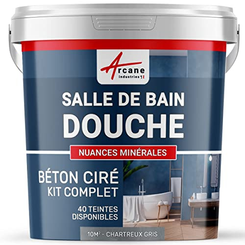 béton ciré salle de bain, douche italienne, pièce d'eau, kit beton cire, salle de bains, douche italienne - 10 m² (en 2 couches) Chartreux - Gris - ARCANE INDUSTRIES