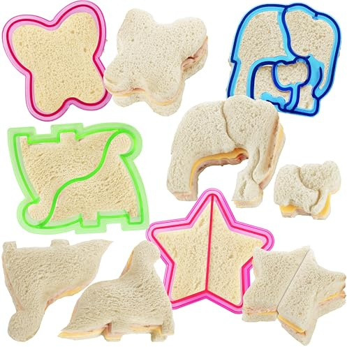 Sandwich Cutters for Kids, 4 pk - Cute Bread Crust & Cookie Cutters with Butterfly, Star, Dinosaur & Elephant - Great for School Lunches and Home Baking