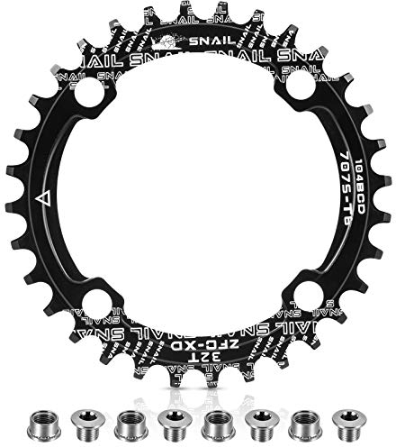 Chainring 104 BCD 32T 34T 36T 38T Narrow Wide Single Chain Ring with 4 Pieces Sprocket Bolts for Road Bikes, Mountain Bikes, BMX MTB Bike (Black, 32T)