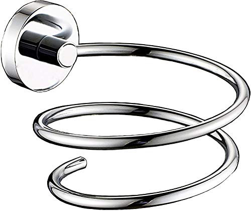 YUET Wall Mounted Blow Spiral Hair Dryer Holder Stainless Steel Construction Chromed Shelf Rack Stand Hanger Storage For Bathroom Shower Room Silver