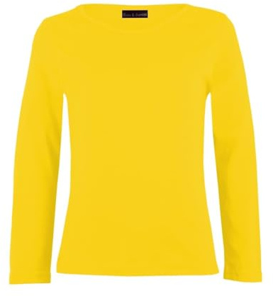 Girls Plain Tops Long Sleeve Basic Stretch Round Neck T-Shirt School Tee Top Yellow 11-12 Years