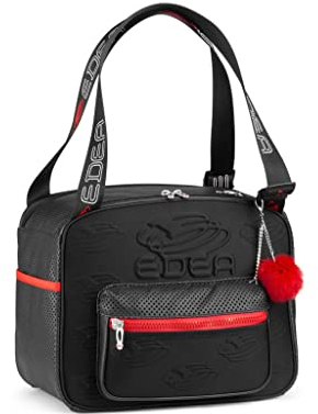 Edea Würfeltasche für Schlittschuhe, Schwarze Farbe, Kombination aus weichem und geprägtem Hartpolyester, mehrere Taschen, Nietenboden, verstellbare Griffe