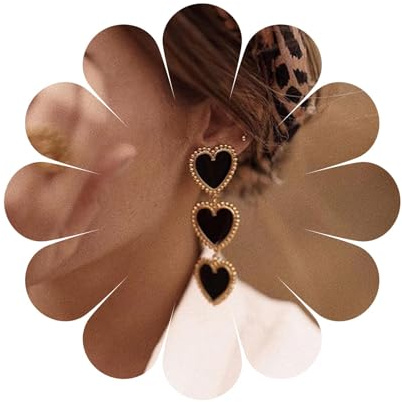 Aneneiceera Boucles D'oreilles Coeur Noir Boucles D'oreilles Pendantes En Forme De Coeur D'amour Boucles D'oreilles Pendantes À Pompon Boucles D'oreilles En Pâte En Forme De Coeur Pour Les Femmes