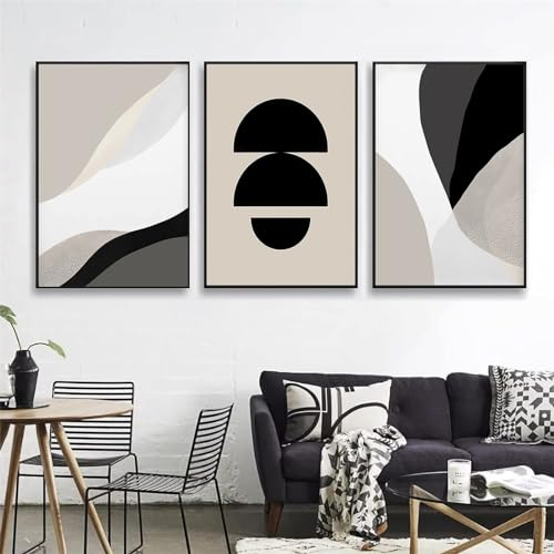 3-teiliges Premium Poster Set Schwarz Beige Abstrakt Kunst Bilder,Boho Deko Wanddeko für Wohnzimmer Schlafzimmer,Moderne Kunstdruck Wandbilder,Ohne Rahmen Bilder (50x70cm)