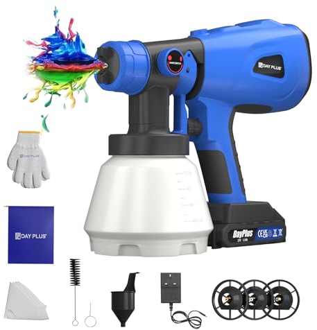 21V Farbsprühsystem mit 4 Vollmessingdüsen und Sprühflasche aus 1000ml PP, Multifunktionales Farbsprühgerät 3 Sprühmodi,Lackierpistole zum Sprühen von Pestiziden, Desinfizieren, Möbel und Wandmalerei