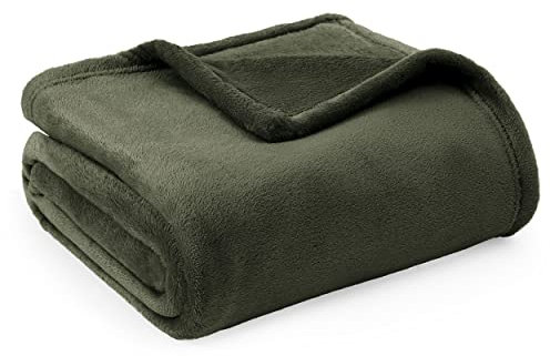 Bedsure Fleece Throw Blanket for Bed - Soft Cosy Fluffy Blankets for Sofa, Warm Double Throws for Audlts, Olive Green, 150x200 cm