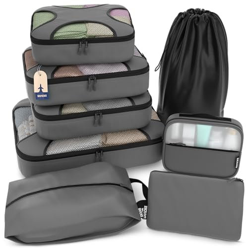 Shacke Juego de 8 cubos de embalaje para viajes, bolsas organizadoras de equipaje de compresión, organizador de viaje versátil para mujeres y hombres, bolsas de embalaje optimizadas, artículos