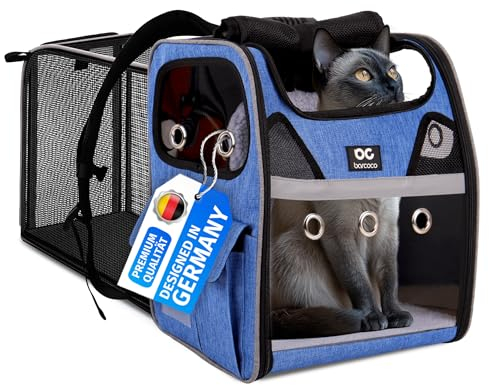 BARCOCO Katzenrucksack große Katzen Hunderucksack Transportrucksack erweiterbar mit Fenster Katzentasche atmungsaktiv stabil Transporttasche Haustier Tierrucksack Carrier Pet Bag bis 6 kg - Blau