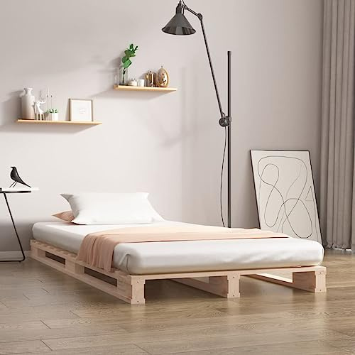 vidaXL Solid Pine Wood Pallet Bed Frame, Modern Style Single Bedstead Frame, Practical Slatted Design for Optimal Weight Distribution, Fits Mattress Size 75x190 cm, Brown