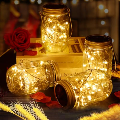 ENCOUN Lot de 4 lampes solaires d'extérieur - 30 LED - Lampe solaire étanche IP65 - Lampes solaires suspendues pour extérieur, jardin, balcon, décoration extérieure