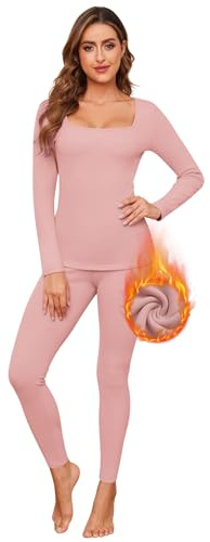 WOWENY Conjunto de ropa interior térmica para mujer, ropa interior térmica transpirable, ropa interior funcional para mujer, Rosa., XL