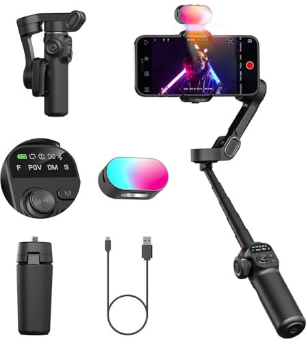 AOCHUAN Smart X2 Smartphone-Gimbal-Stabilisator mit 360°-Drehung, OLED-Display, integriertem Verlängerungsstab-Selfie-Stick, 7-Farben-RGB-Fülllicht, ideal für Nachtvideoaufnahmen, X2 KIT Schwarz