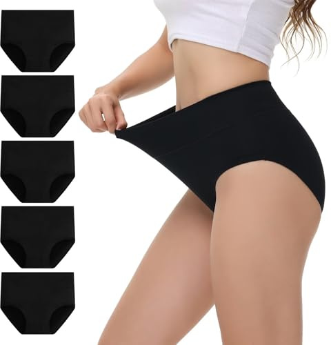 NUOZA Culotte Femme Coton Taille Haute Noir Slip Femme Culotte Ventre Plat Slips Post Cesarienne Confortable Respirant Noir L