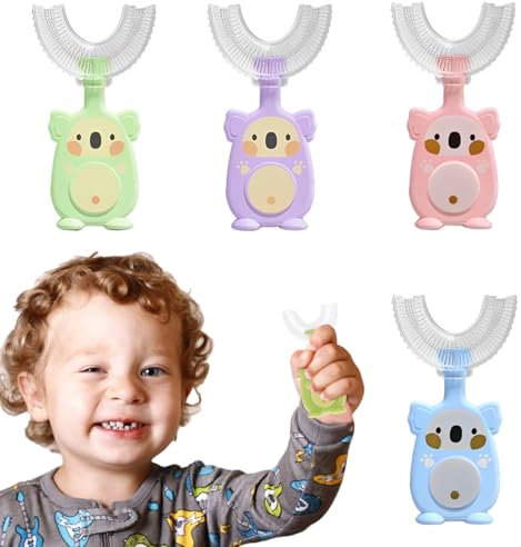 KSOIQPU 4 Stück U-förmige Silikon Kinderzahnbürste, 360 Grad Reinigung, Weich, Manuell, 2-6 Jahre