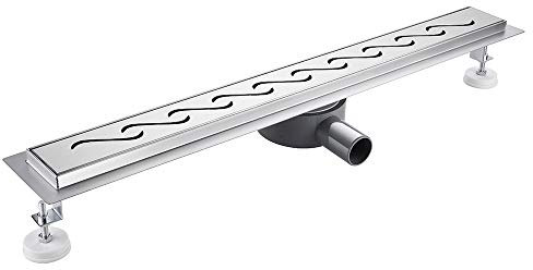 Stainless Steel Shower Floor Drain with 360° Water Outlet for Bathroom Shower Room 80cm Rectangular Drainage Channel