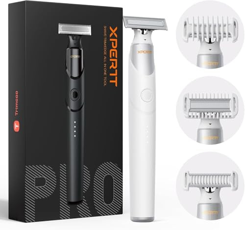 Trimcoo Tondeuse Corps et Parties Intimes pour Homme, Tondeuse Étanche avec Lame Magnétique Brevetée, Rasoir Électrique sans Coupure, Recharge USB-C Rapide, Utilisation Sec/Mouillé, Blanc (Lite)