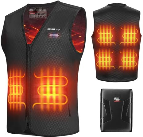 KEMIMOTO Heated Gilet for Men, Electric USB Heated Vest with 3 Stalls Adjustable Temperature, Battery Heating Jacket with 6 Heating Zones for Outdoor, Hiking, Motorcycling(With 10000mAh Battery)