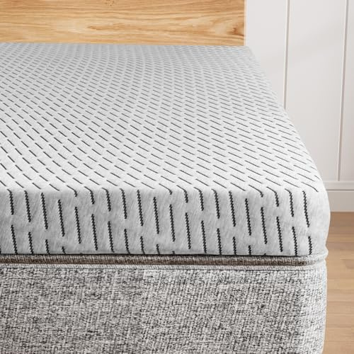 HOMRELEXA Bamboo Mattress Topper Queen Size 4 Inch, Cooling Gel & Bamboo Charcoal Memory Foam Mattress Topper for Back Pain Relief, Firm Dual-Layer Foam Bed Pad with Removable Cover