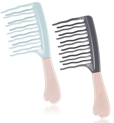 2Pcs Wide Tooth Comb for Curly Hair - Detangling Comb with Double Row Wavy Design, Large Tooth Combs for Curly Hairs, Curls Hairs Brush for Wet & Dry Hair, Mixed Colors