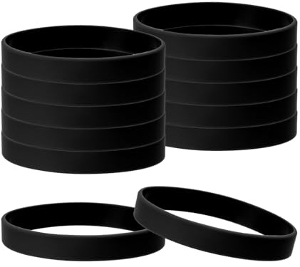 TIXIPEM Rubber Bracelets [12PCS] - Silicone Wristbands Solid Color Bracelets Use for Men Women Teen & Sports Team & Events & Gym - [Black-8.3IN Cir] Blank Rubber Sports Bands