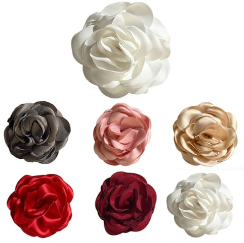 LAKPYN 6 Pezzi Spilla a Fiore Grande Da Spille In Tessuto Tinta Unita Grande Camelia Spille a Fiore Per Donne Accessori Di Abbigliamento Da Ballo Di Fine Anno
