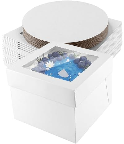 APACALI 40 scatole per torte 25 x 25 x 20 cm, in cartone bianco, scatola per il trasporto di torte con finestra a vista, per torte, dolci