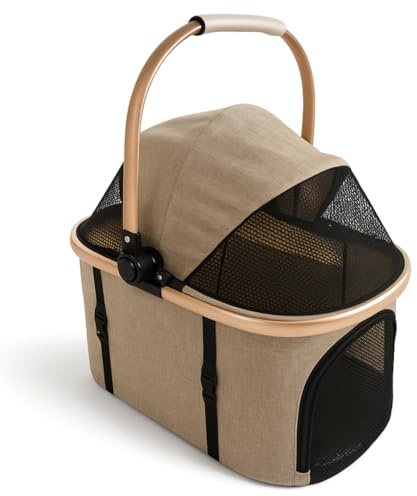 Transportín para gatos y perros – Cesta plegable, plegable y estable, moderna caja de transporte de animales para gatos, perros y animales pequeños, rosa beige