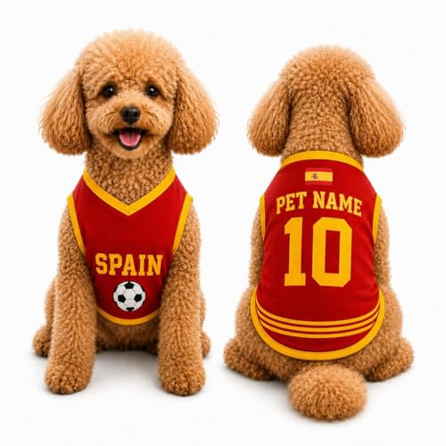 Camiseta Personalizada para Perros - Copa Mundial de Fútbol 2026, Chaleco de la Selección Española para Mascotas Pequeñas y Medianas, Ropa Deportiva de Poliéster Transpirable, Tallas XS-5XL