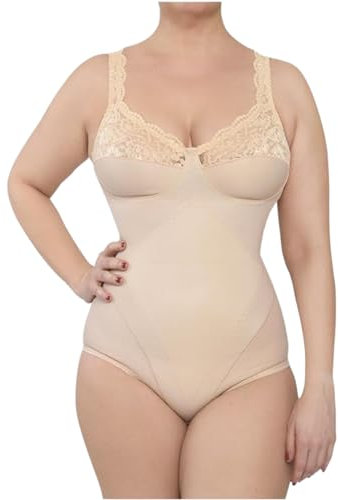 BODYPERFECT Shapewear Formender Body Taillenformer Korselett damen Miederbody Shaping Bodysuit Made in Italy (Beige, L)