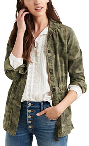 Lucky Brand Long Sleeve Button-Up Two-Pocket Camo Utility Jacket Green Multi XL (US 12-14)
