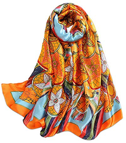 LumiSyne Foulards En Soie Femme Écharpe Imprimé Motif De Peintures Vintage Tournesol Floral Style Ethnique Écharpe Longue Grand Châle De Mariage Etoles De Plage Toute La Saison