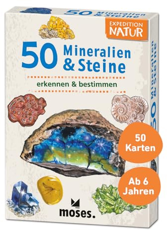 moses. Expedition Natur - 50 Mineralien & Steine, Entdeckerkarten zur Bestimmung von Gesteinsarten, Outdoor-Spielzeug für Kinder ab 6 Jahren